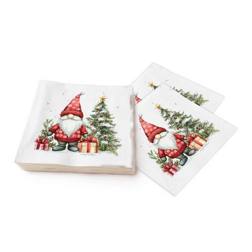 20 Servietten Gnom med Gaver - Gnom am Tannenbaum 33x33cm