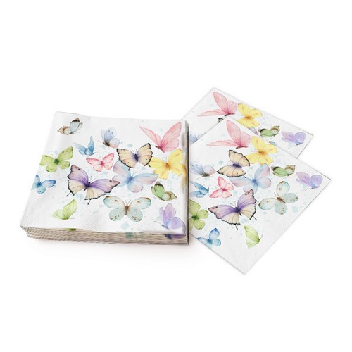 20 Servietten Soft Whisper - Schmetterlinge auf mint 33x33cm
