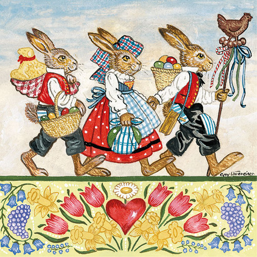 20 Servietten Three Rabbits - Nostalgische Hasenwanderung 33x33cm