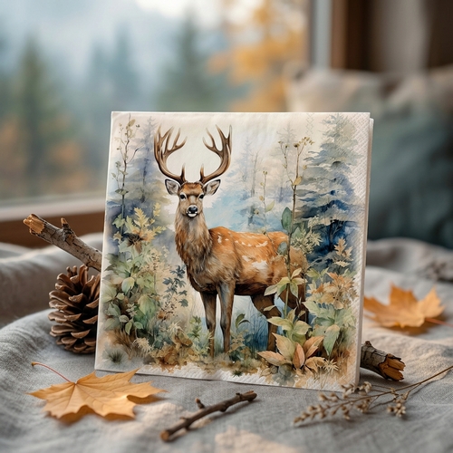 20 Servietten Deer in the Woods - Hirsch im Vinatge-Wald 33x33cm