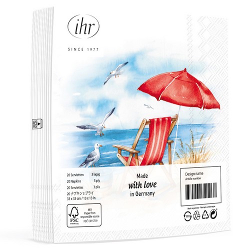 20 Servietten Beach Day - Sonnenliege am Meer 33x33cm
