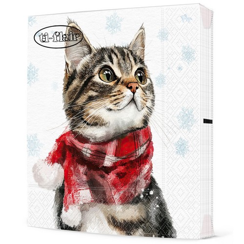 20 Servietten Katie - Katze mit Winterschal 33x33cm