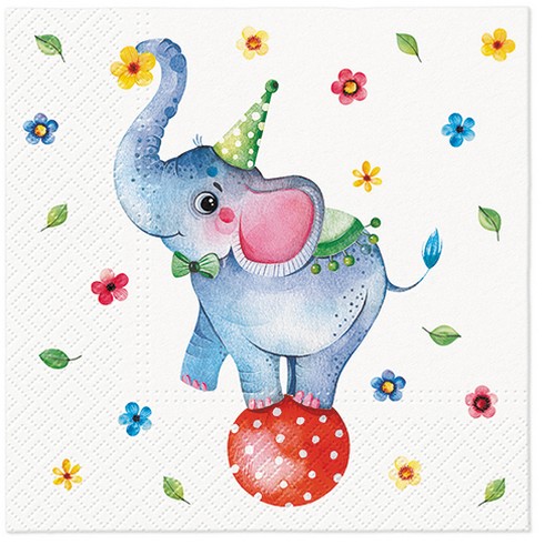 20 Servietten Circus Elephant - Elefant mit Balance 33x33cm
