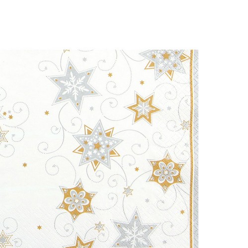 20 kleine Cocktailservietten Stars & Swirls silver - Sterne & Wirbel silber 25x25cm