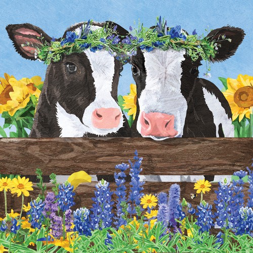 20 Servietten Borden & Clover - Kühe am Blumenzaun 33x33cm