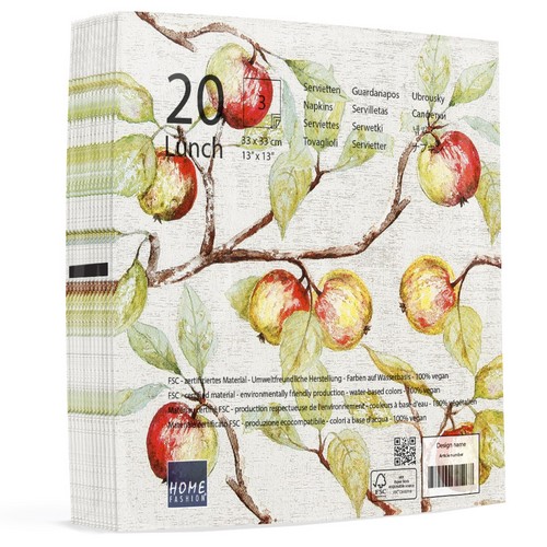 20 Servietten Mit Äpfeln, Zweigen & Zapfen – Winter- & Weihnachtsdesign | 33x33 Cm, 3-lagig, Made In Germany