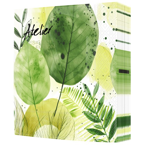 20 Servietten Fashion Leaves pine - Große Aquarell-Blätter grün 33x33cm