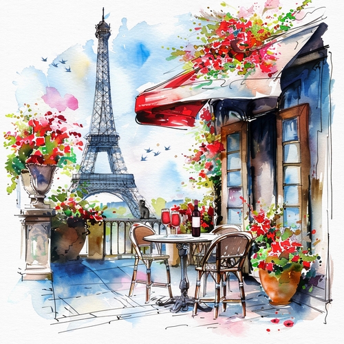 20 Servietten Cafe a  Paris - Cafe am Eiffelturm 33x33cm