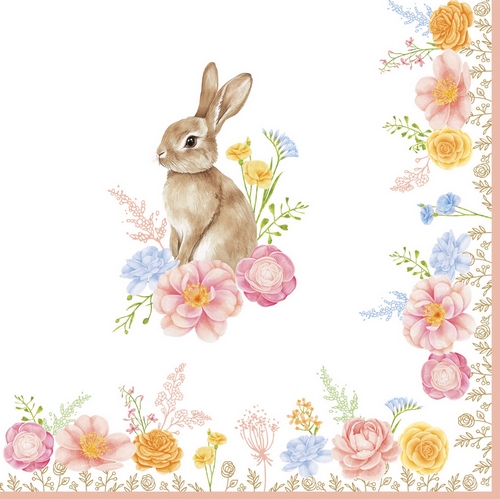 20 Servietten Tres Jolie - Hase im Blumengesteck 33x33cm