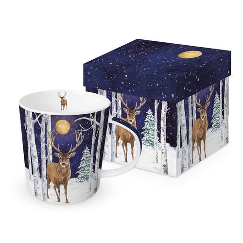Tasse aus Porzellan Winter Stag - Hirsch im Mondschein 0,4L, Höhe 9,7cm