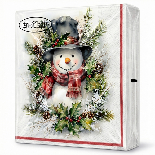 20 Servietten Snögubbe - Schneemann zwischen Zweige 33x33cm