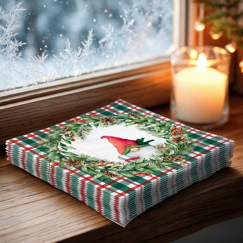 20 kleine Cocktailservietten Xmas check - Gnom auf Karo 25x25cm