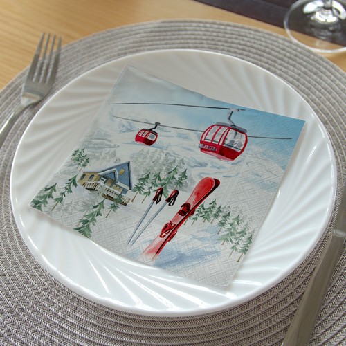 20 Servietten Snowy Holidays - Ausflug ins Skigebiet 33x33cm