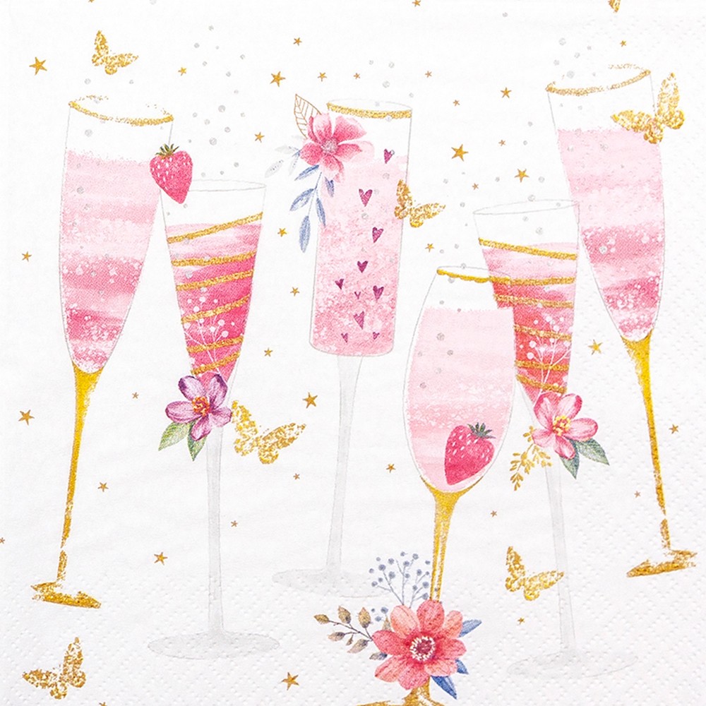 20 Servietten Salut! - Partygläser pink 33x33cm