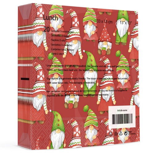 20 Servietten Santa Time repeat - Gnome in einer Reihe 33x33cm