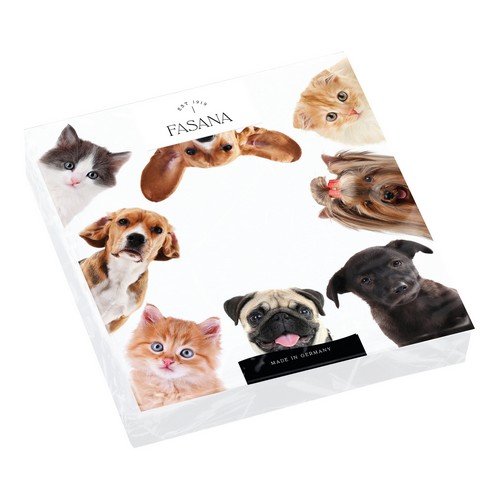 20 Servietten Hello my little Friends - Hunde und Katzen im Kreis 33x33cm