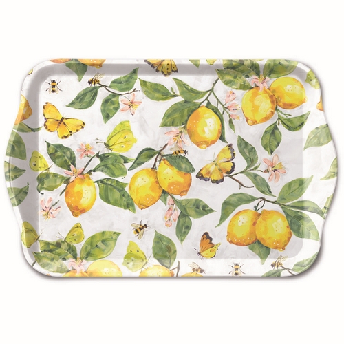 Tablett klein Fresh Lemons white - Schmetterlinge an frischen Zitronen weiß 20,8x13,6cm