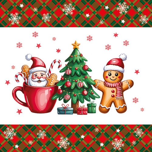 20 Servietten Sweet Gingerbread & Santa in Cup - Lebkuchenmann mit Santa 33x33cm