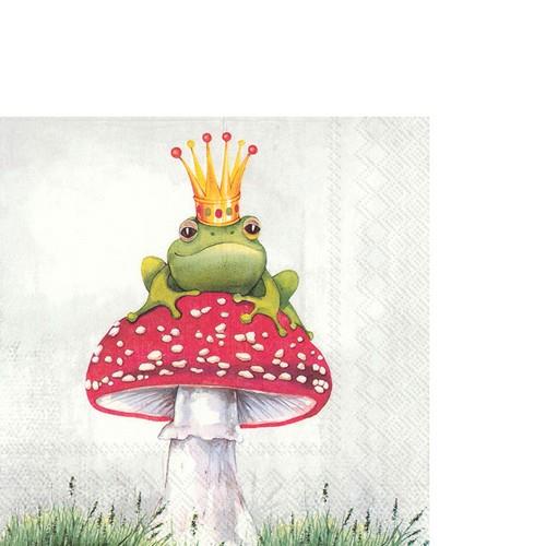 20 kleine Cocktailservietten Lucky Frog - Froschkönig auf Fliegenpilz 25x25cm
