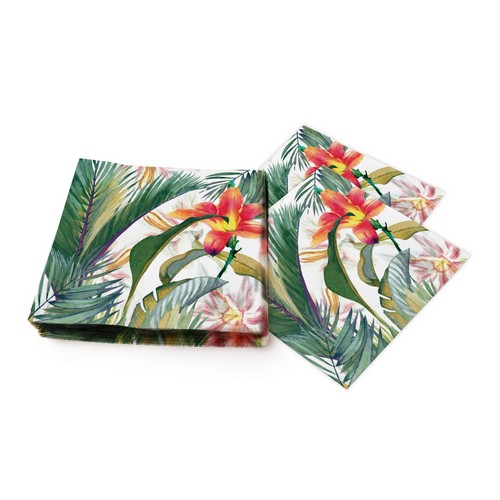 20 Servietten Tropical Paradise - Tropische Blüte um Blätter 33x33cm