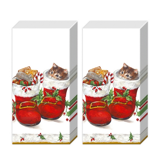 2x 10 Taschentücher Sweet Christmas Boots - Tiere in Santas Stiefel