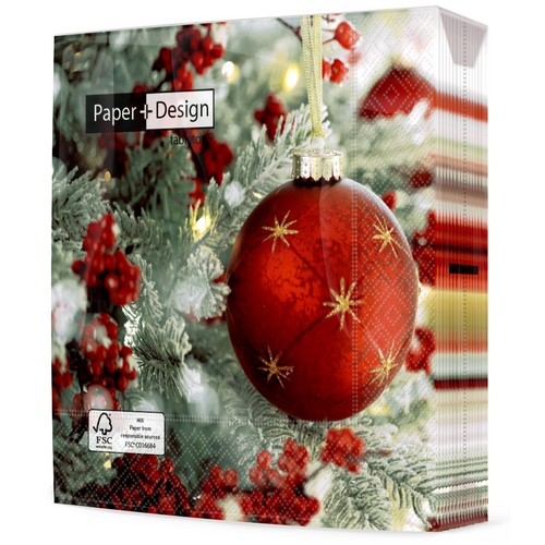 20 Servietten Twinkle Twinkle - Rote Weihnachtskugel 33x33cm