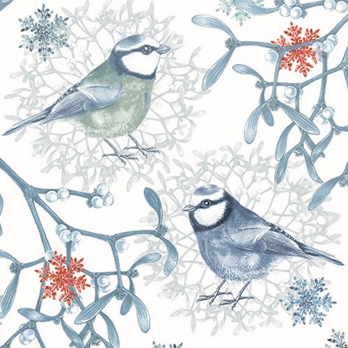 20 Servietten Blue Chickadees - Eisige Vögel im Winter 33x33cm