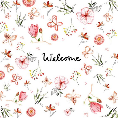20 Servietten Welcome - Willkommen um Blümchen 33x33cm