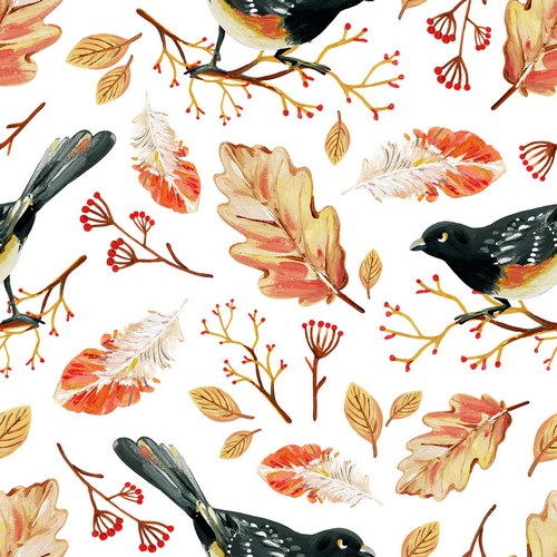 20 Servietten Autumn Birds - Vögel und Herbstblätter 33x33cm