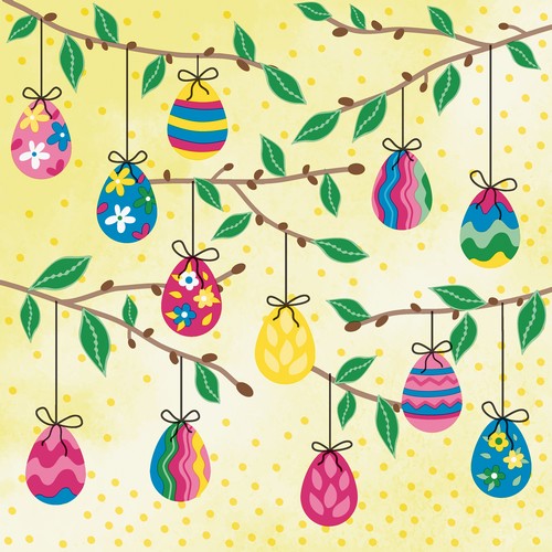 16 Servietten geprägt Moments Easter Tree - Ostereier an Zweige 33x33cm