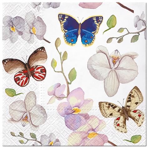 20 Servietten Orchidea Butterfly - Schmetterlinge an Orchideen 33x33cm
