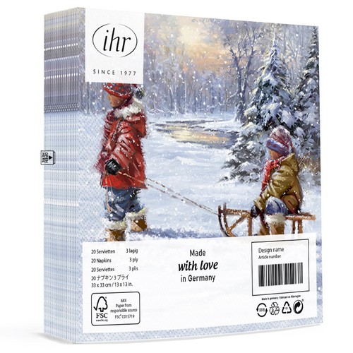 20 Servietten Winter Sleigh Ride - Kind zieht Schlitten 33x33cm