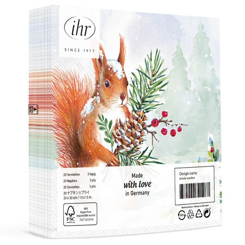 20 Servietten Roger - Eichhörnchen mit Winterzweig 33x33cm