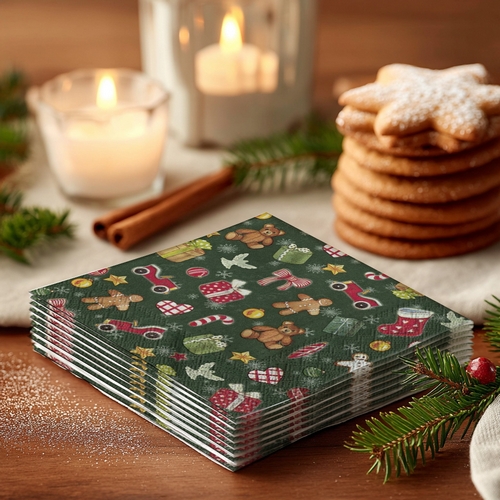 20 kleine Cocktailservietten Festive Christmas Toys - Miniatur Weihnachtsgeschenke 25x25cm