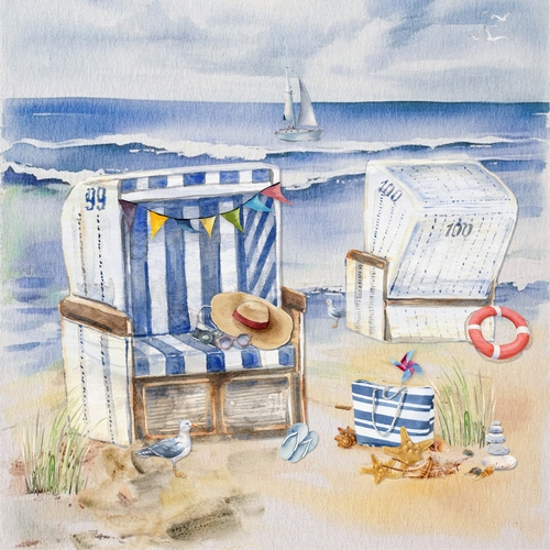 20 Servietten Beach Chairs - Strandkorb mit Sicht zum Meer 33x33cm