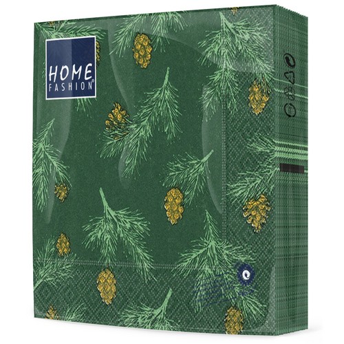 20 Servietten Pine Cones green - Zweige mit Zapfen dunkelgrün 33x33cm