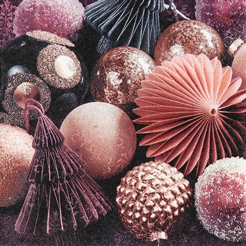 20 Servietten Mauve Baubles - Weihnachtsschmuck modern 33x33cm