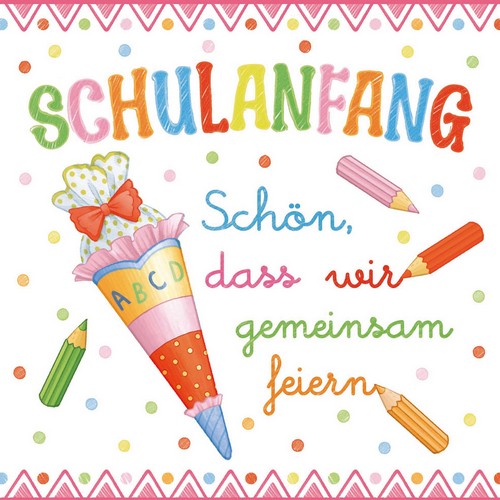 20 Servietten Schulanfang gemeinsam rosa 33x33cm