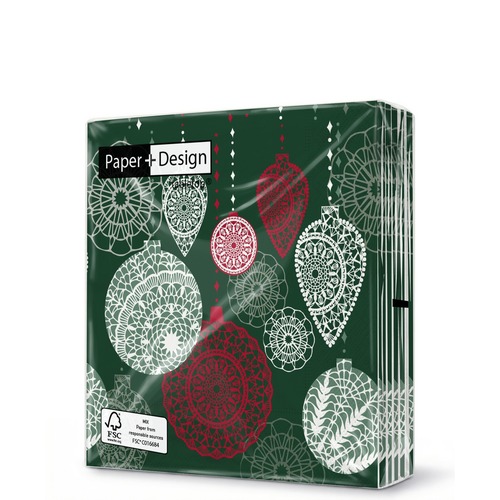 20 kleine Cocktailservietten Opulent baubles - Strukturierter Weihnachtsschmuck 25x25cm