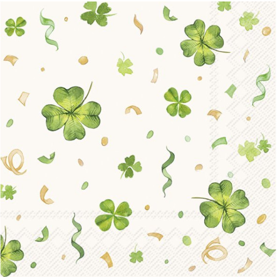 20 Servietten Lucky Clover cream - Kleeblätter und Konfetti 33x33cm
