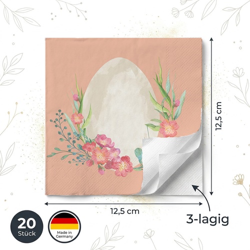 20 kleine Cocktailservietten Misty Easter - Hasenpaar an Blüten 25x25cm