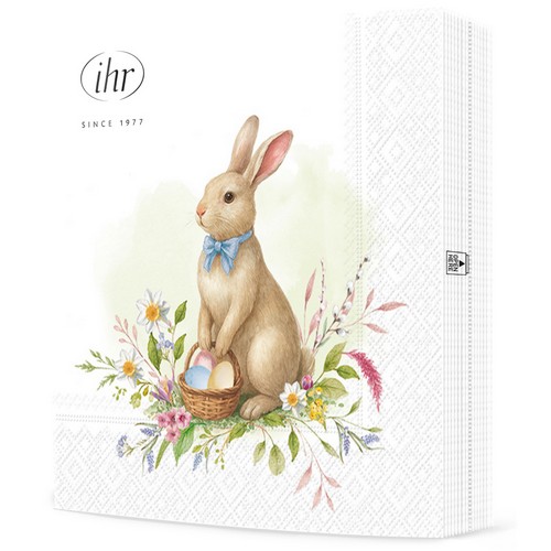 20 Servietten Easter Friend Hopper - Hase steht auf Blumen 33x33cm