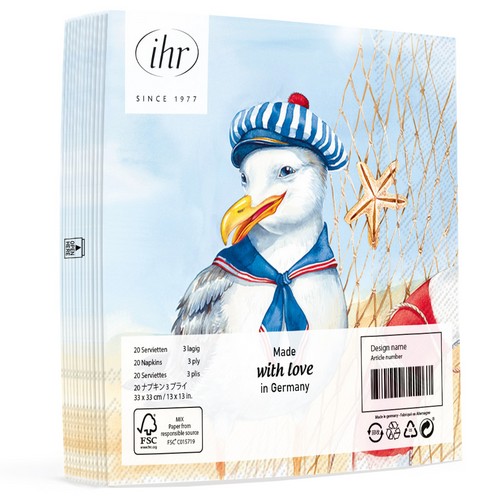 20 Servietten Captain Finn - Kapitän Möwe 33x33cm