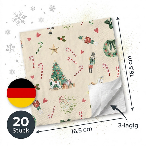 20 Servietten Heritage Christmas beige - Traditionelle Weihnachtsfiguren beige 33x33cm