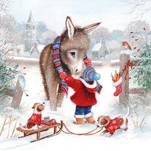 20 Servietten Keeping Warm - Tiere im Winter bekleiden 33x33cm