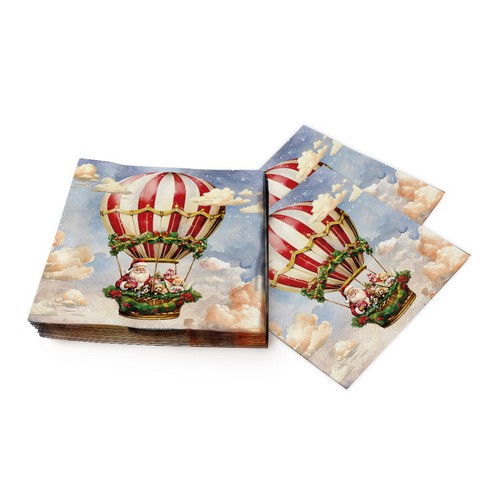 20 Servietten Santas Air Ballon - Weihnachtsmann im Ballon 33x33cm