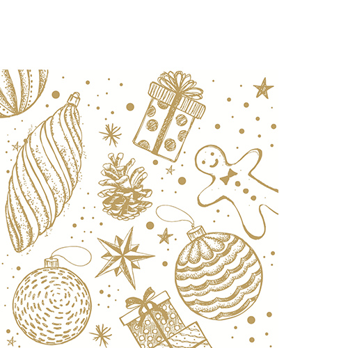 20 kleine Cocktailservietten Bauble symphony - Goldener Weihnachtsschmuck 25x25cm