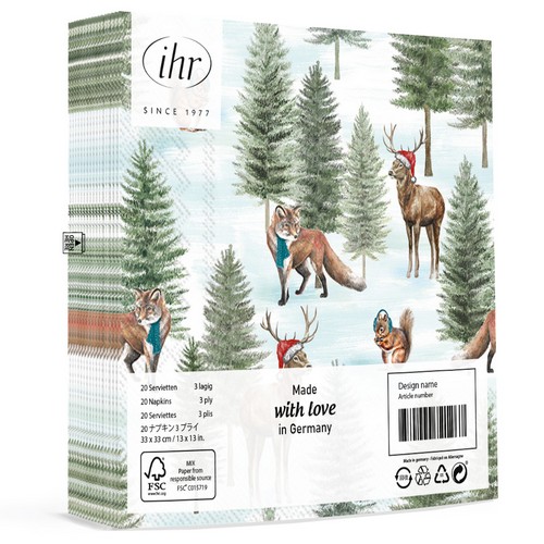 20 Servietten Nordic Winter Animals - Waldtiere in Winterbekleidung 33x33cm