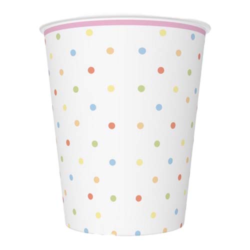 8 Pappbecher Sweet Unicorn with pastel Dots - Party Einhorn 250ml Ø5,5-8cm, H9cm