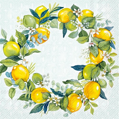 20 Servietten Lemon Wreath - Zitronenkranz 33x33cm
